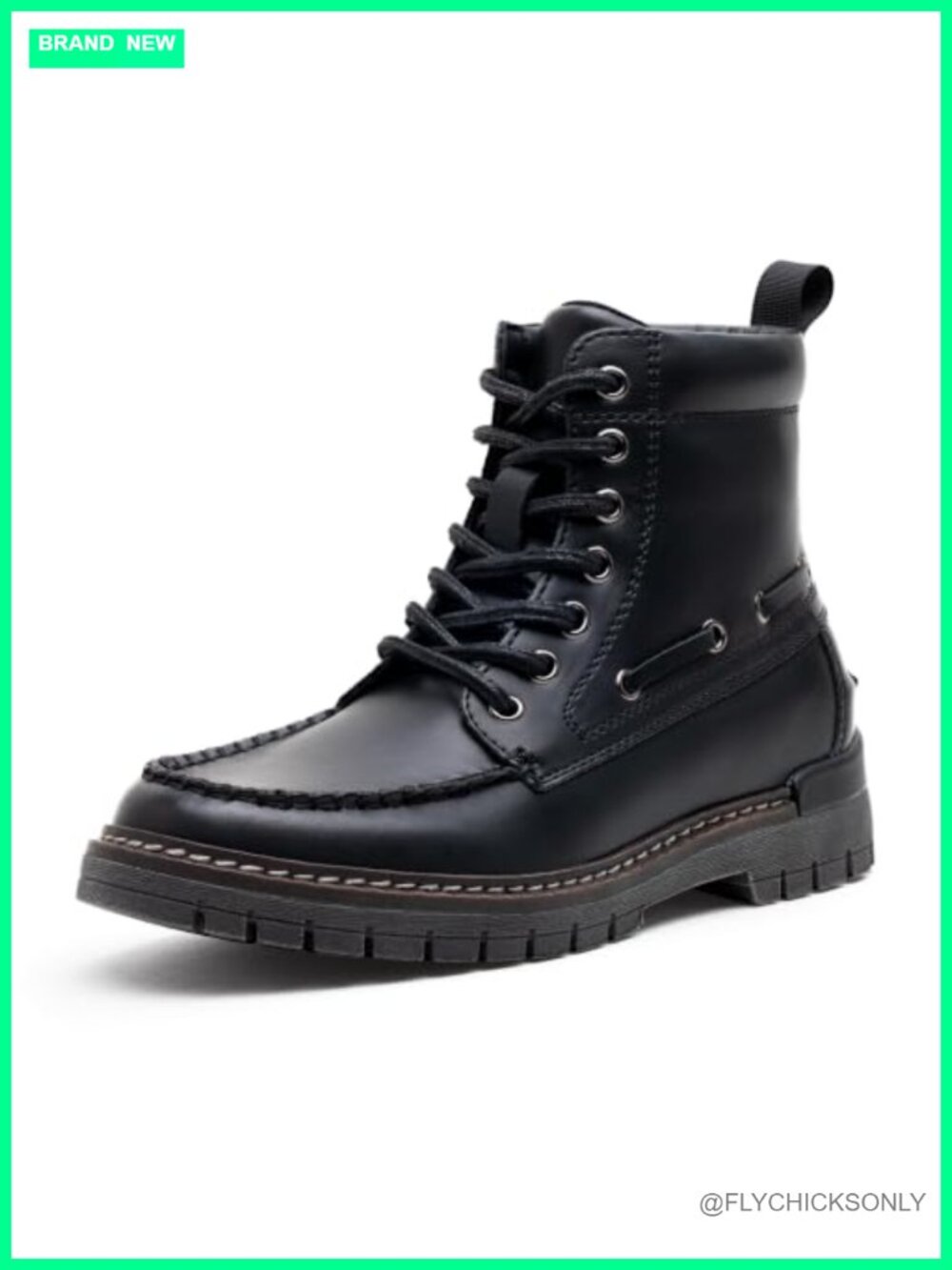 Faux Leather Moc Toe Ankle Combat Boots Lace Up Retro Low Heel Booties